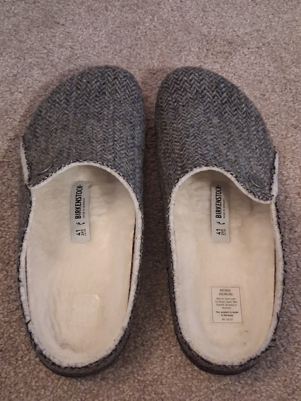 NWOT Never Worn Birkenstock Gray Wool Slipper-Clogs Shearling Lining. Women's 10